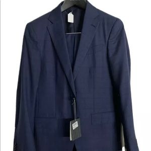 Zegna Cool Effect Navy Blue Plaid 2 Piece Suit size 36R
